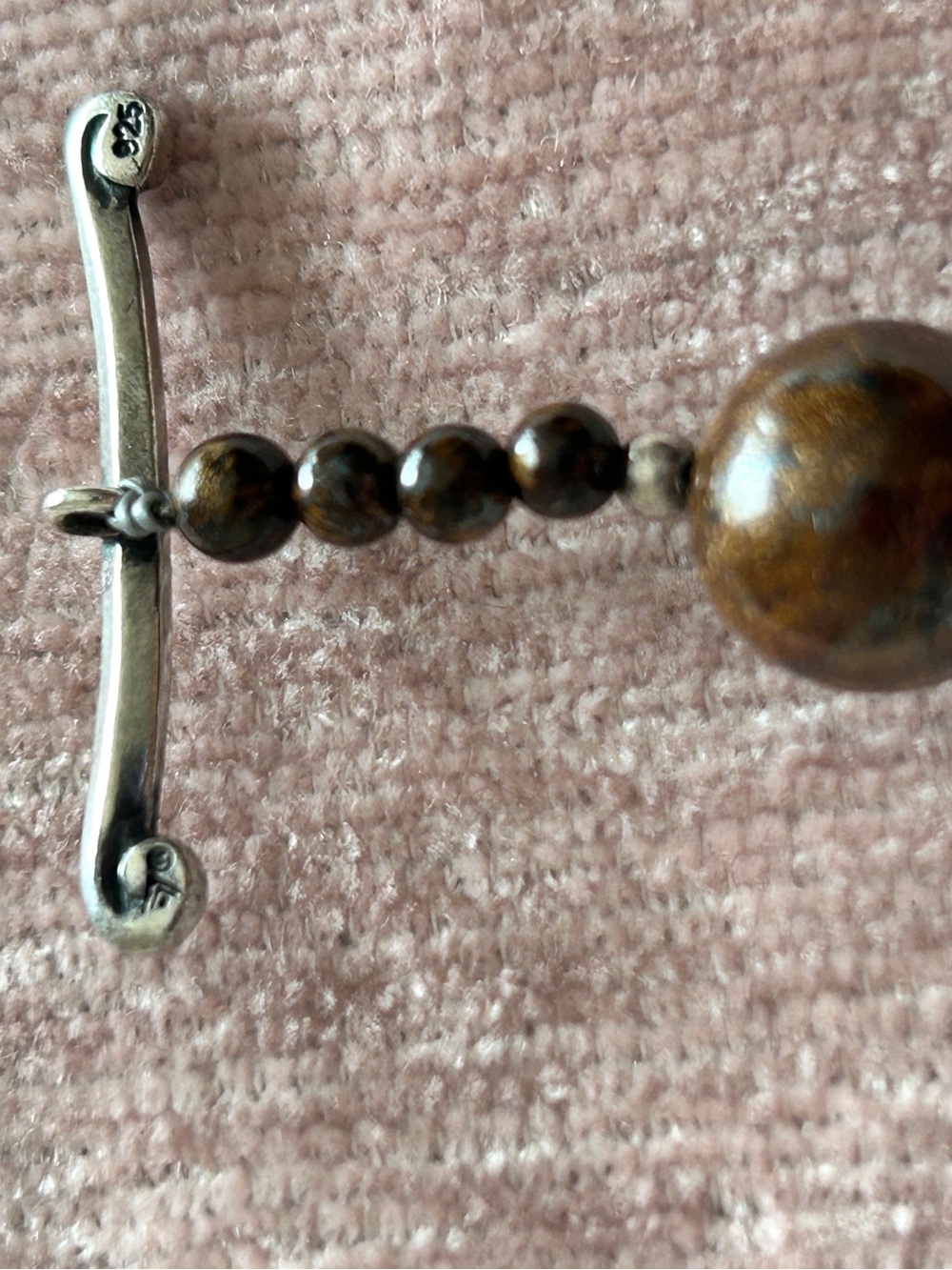 Silpada Sterling Silver Bronzite Bead Bracelet with Floral Ornate Toggle Clasp - Picture 6 of 6